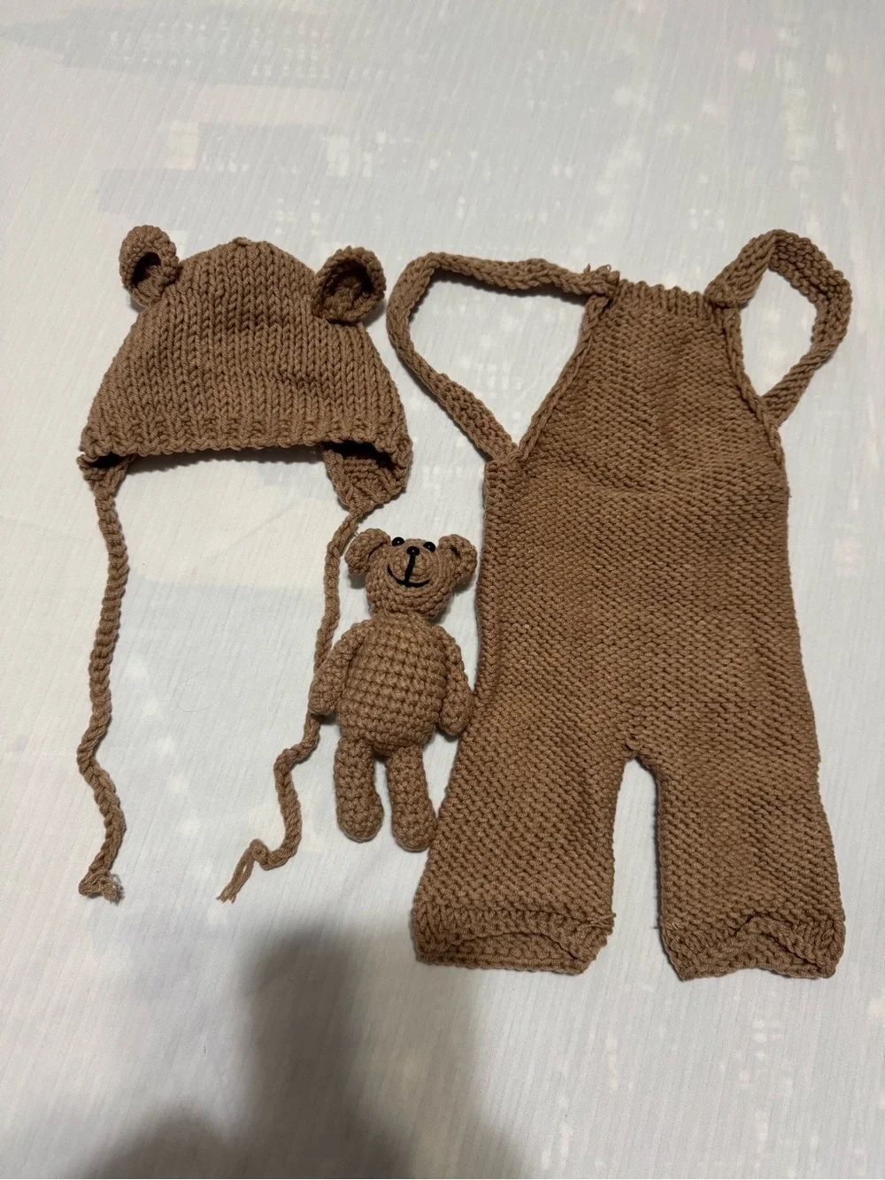 Cozy Knit Baby Bear Romper Set with Hat and Toy